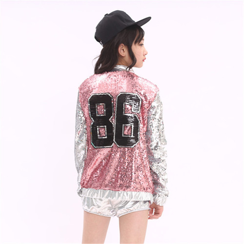  children pink silver sequins jazz hiphop street dance costumes gogo dancers rapper performance model show outfits hip hop dance street dance suit for girls