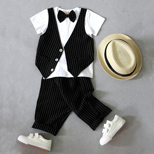 Factory direct sales summer children's suit Korean style boy suit children's vest two-piece performance dress one piece drop shipping