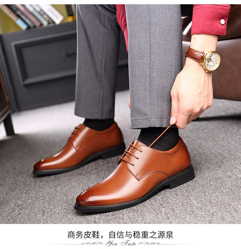 Giày da nam công sở cổ thấp da bò, đế cao su êm chân, size lớn — Màu đen chi tiết 19