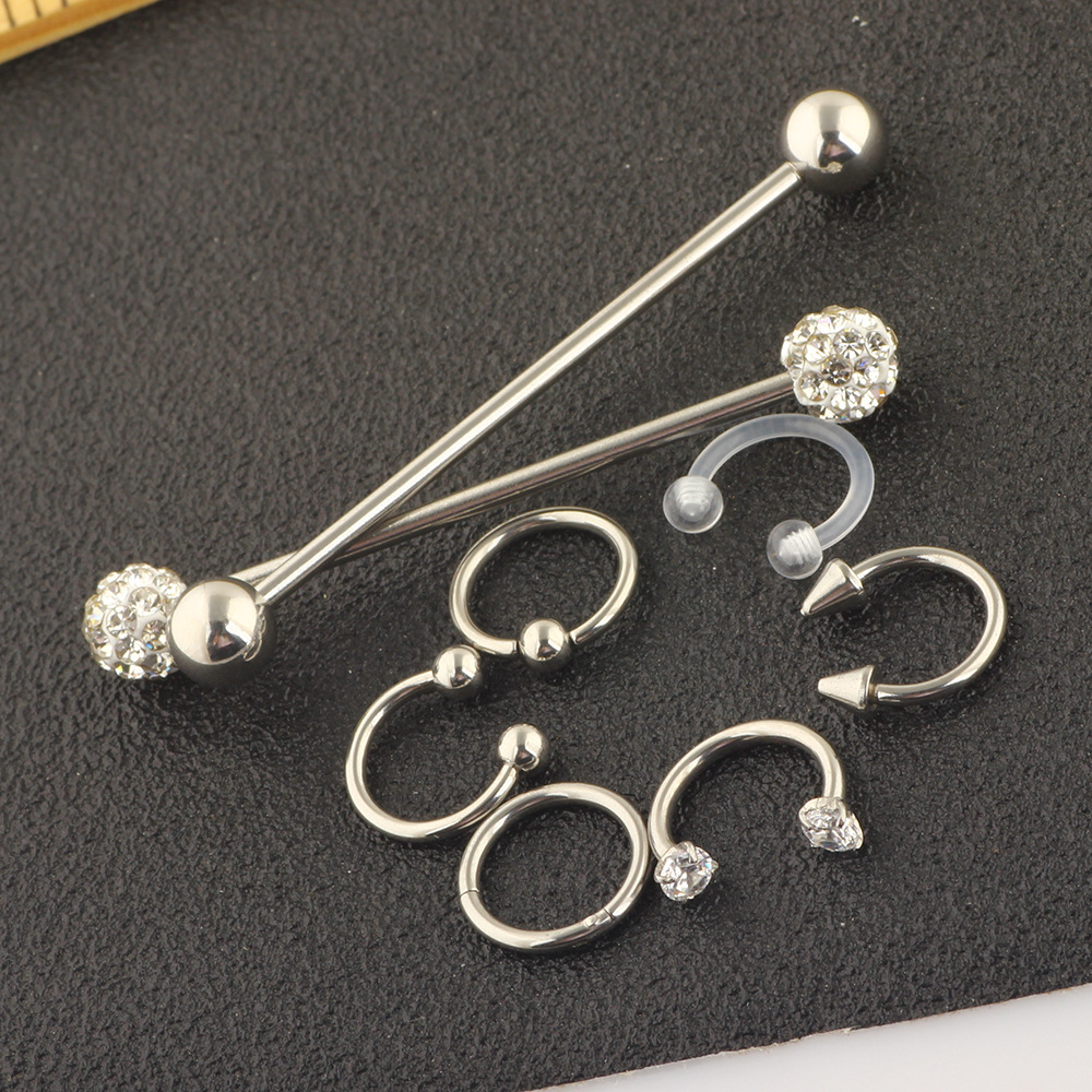 8-Piece Body Piercing Jewelry Set Nose Ring Eyebrow Lip Labret Long Bar Industrial Earrings Stainless Steel detail image 7