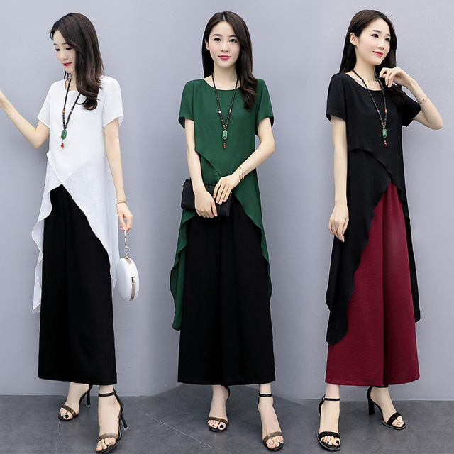 New elegant atmospheric suit chiffon shirt long-legged pants suit