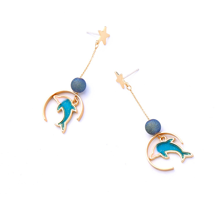 S925 Silver Pin Enamel Dripping Oil Cute Dolphin Earrings Earrings Women Long Earrings display picture 2