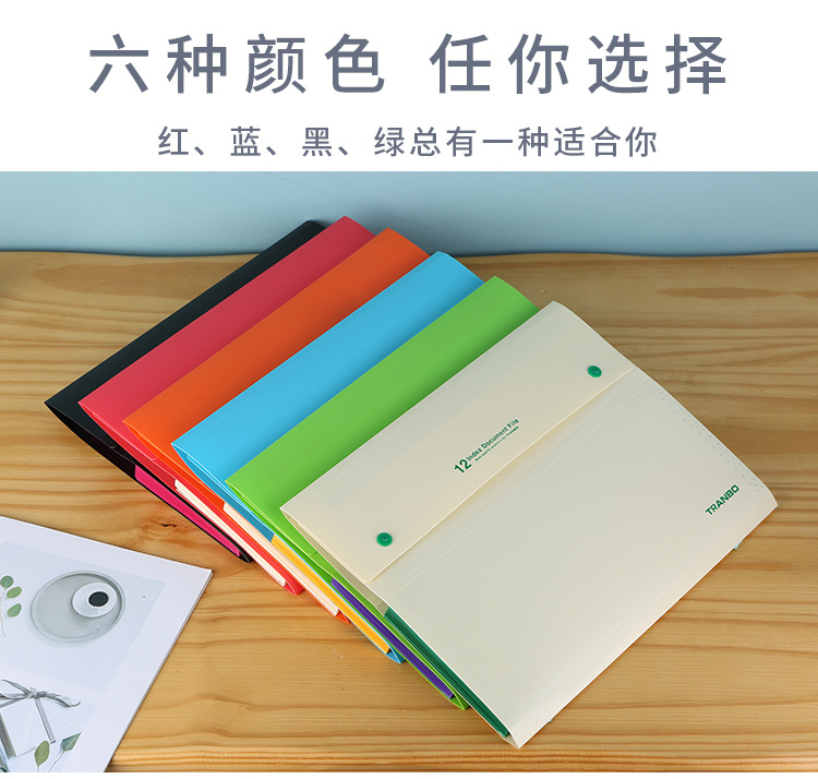 新款5格8格12格纽扣风琴包A4 文件夹文件袋 风琴包试卷文件收纳包详情图4