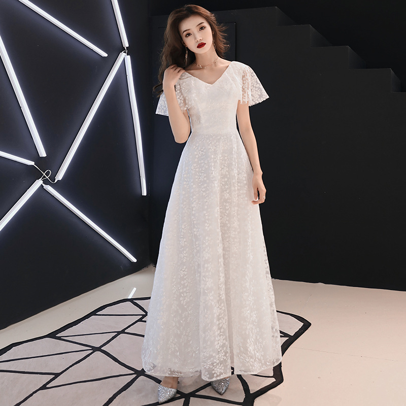 Evening Dress Women's 2020 New White Long Celebrity Banquet Noble Elegant Banquet Host Elegant Bridesmaid Dress
