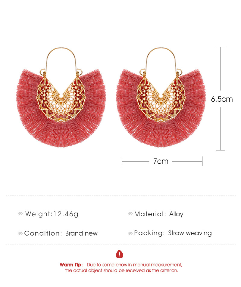 New Fashion Retro Exaggerated Fan-shaped Lace Pattern Tassel Earrings Wholesale display picture 1