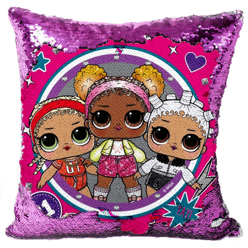 European and American Style Sequin Pillowcase Lol Anime Doll Reversible Cushion Cover Sofa Cartoon Doll Removable and Washable