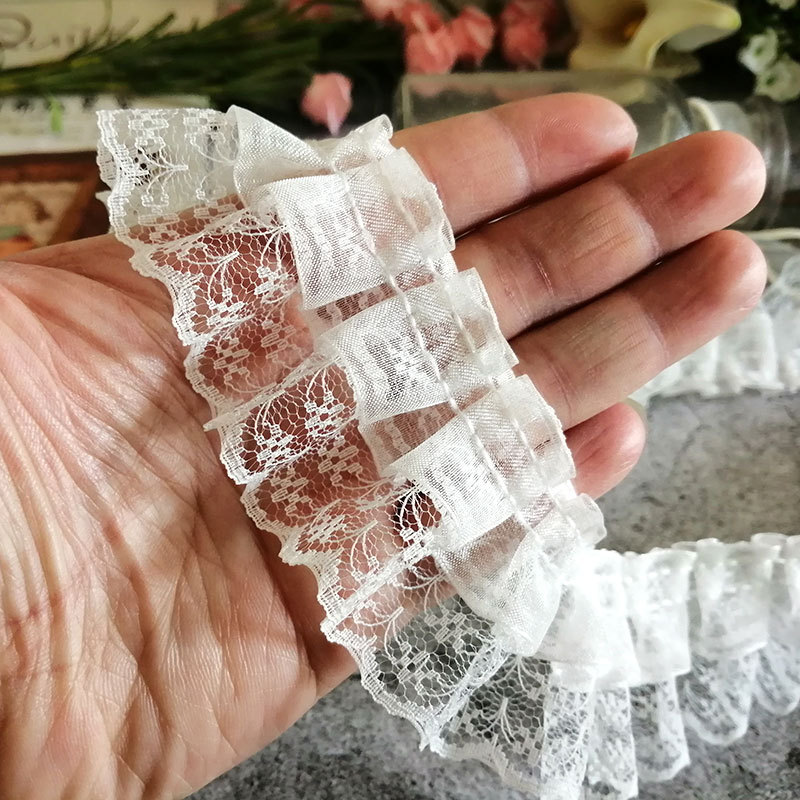 双层蕾丝花边辅料手工diy衣服装饰材料木耳折皱雷丝桌布窗帘装饰
