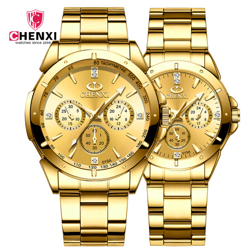 Dawn Golden Couple Watch 019A foreign trade cross-border best-selling men's and women's business waterproof steel belt couple quartz watch