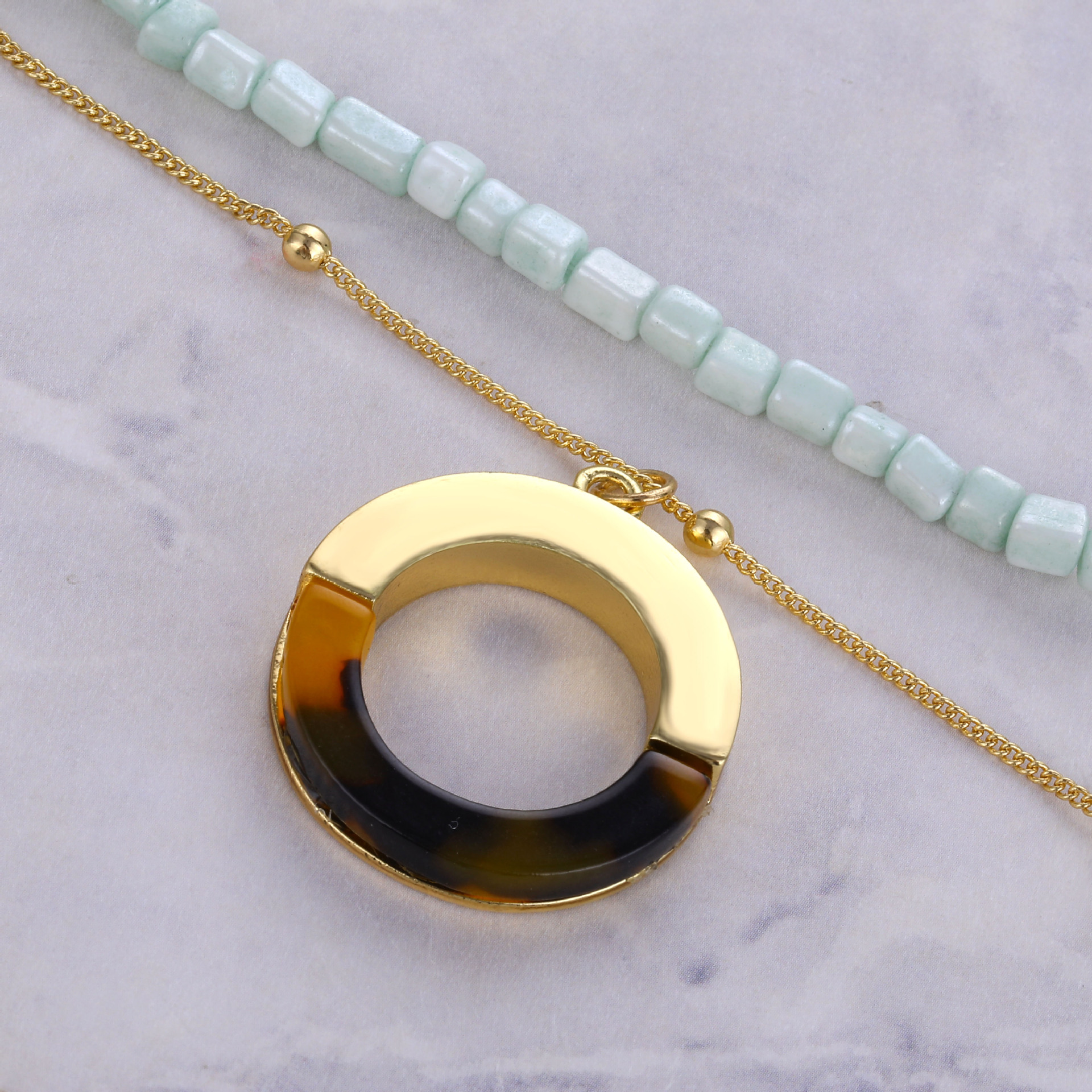 亞馬遜爆款歐美飾品時(shí)尚個(gè)性天然石頭頸鏈合金豹紋板材吊墜項(xiàng)鏈女