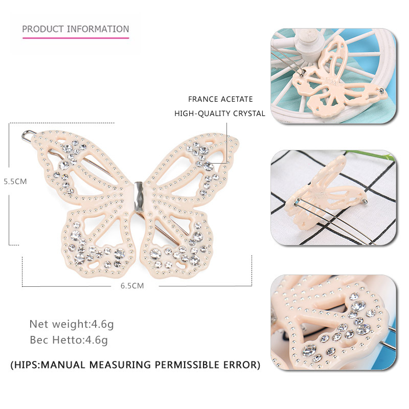 Fashion Butterfly Acetic acid sheets Rhinestone Hollow Out Hair Clip