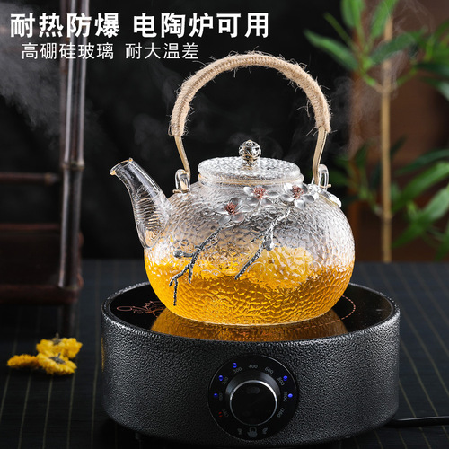 Cooking tea around the stove with hammer pattern Japanese style copper handle teapot glass teapot High borosilicate household health pot enamel pot
