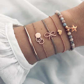 跨境爆款手饰欧美创意七彩手串海星蝴蝶结爱心编织手链女bracelet