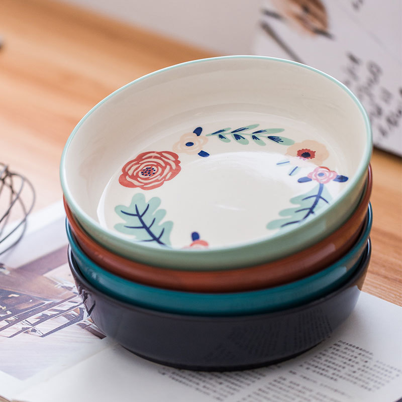 Huafu creativo pintado a mano cuatro estaciones plato de sopa de cerámica de estilo europeo plato hondo plato doméstico plato redondo plato grande plato de ensalada