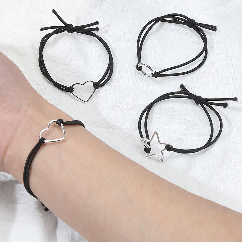 簡約愛心頭繩手鏈兩用皮筋五角星金屬發繩少女發圈紮頭發頭繩批發