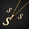 Pendant stainless steel with letters, necklace, chain, set, earrings, accessory, European style, wholesale