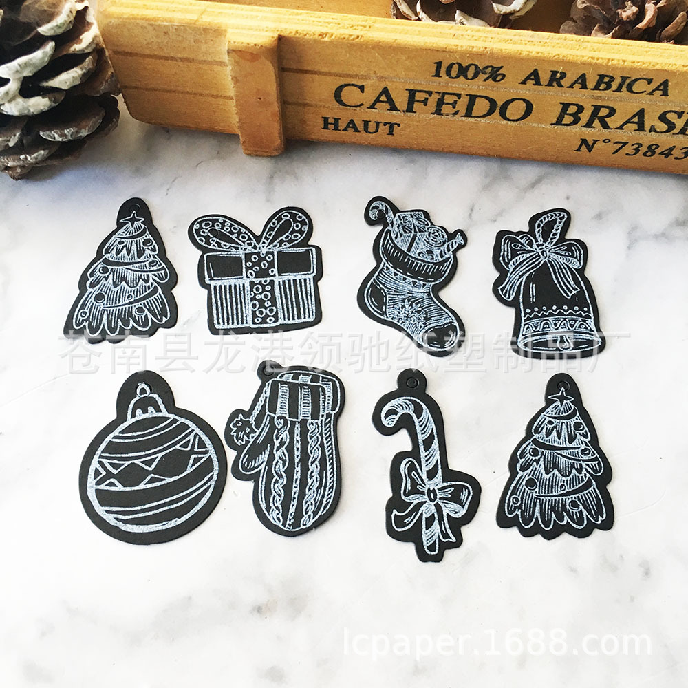 印白圣诞树礼物饼干铃铛袜子手套拐杖黑卡吊牌 甜品礼物包装标签