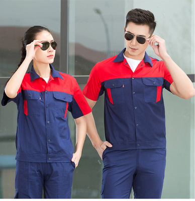 pure cotton summer coverall suit Short sleeved Cotton work clothes Navy Blue Labor insurance engineering Repair Factory clothing Customized