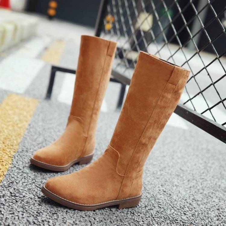 2016 Mid-length Boots New Women's Boots Mid-length Boots Winter Low Heel British Style Rider Boots Flat Thick Fur Snow Boots