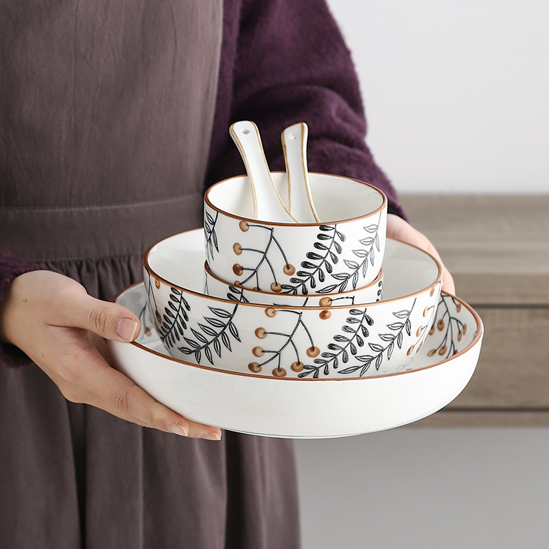 Vena creativa bajo vidriado pintado a mano vajilla de cerámica traje moderno minimalista hogar horno de microondas combinación placa de cerámica