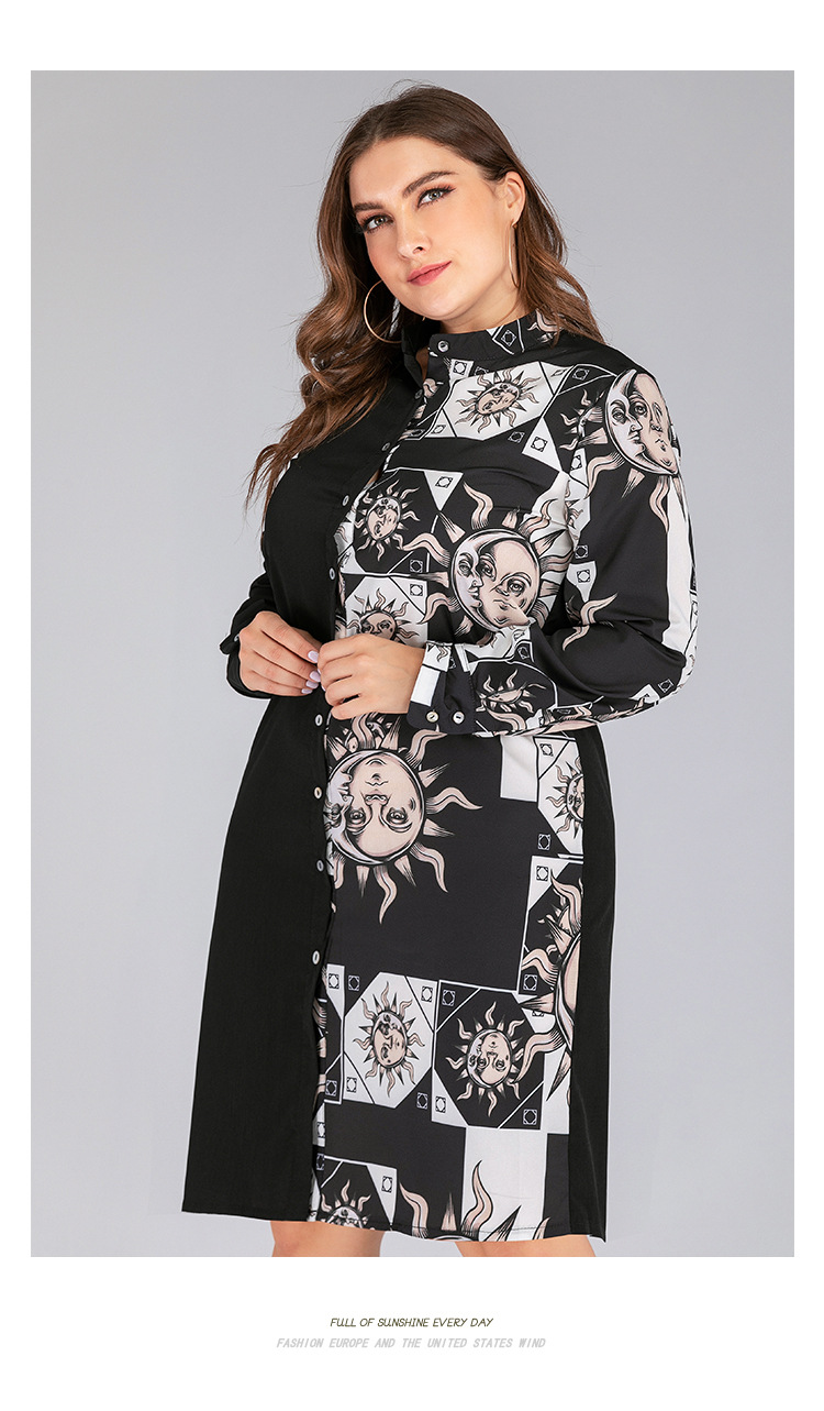 plus size retro hit color printing stitching shirt dress  NSJR37073