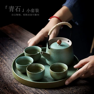 家用茶具套装 中式提梁壶茶盘茶杯整套 简约一壶四杯办公室小套组
