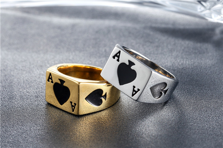 Titanium Steel Material Retro Poker Titanium Steel Men's Rings