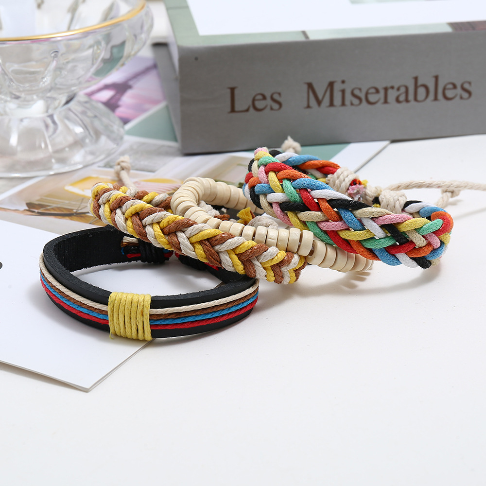New colorful wax line braided four-piece girl bracelet simple diy multiple combination leather brace