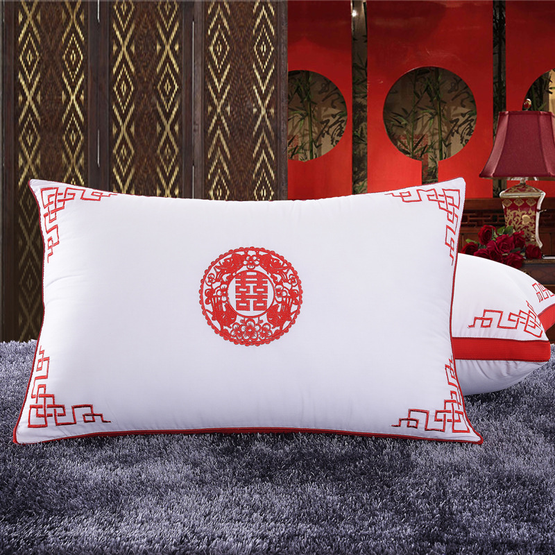 婚慶全棉羽絲枕芯支持水洗機洗單人宿舍居家客房喜氣枕頭眠安國際