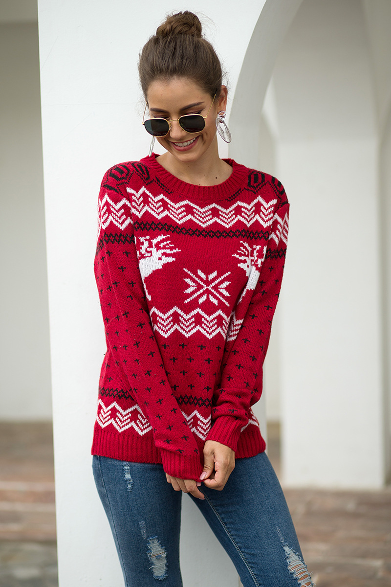  Snowflake and Deer Jacquard sweater nihaostyles wholesale Christmas costumes NSMMY82657