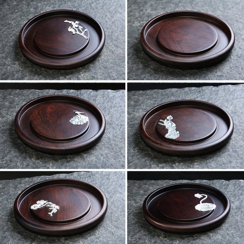 [Factory direct sales] Black sandalwood pot holder whole solid wood dry bubble tray pot holder log round household saucer tea holder