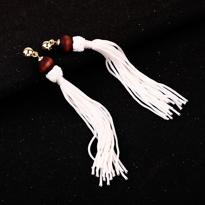 Long Wooden Beads Tassel Earrings Women&#39;s Earrings Wholesale display picture 2