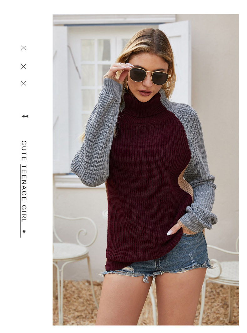  contrast turtleneck Slim pullover sweater NSYH7460