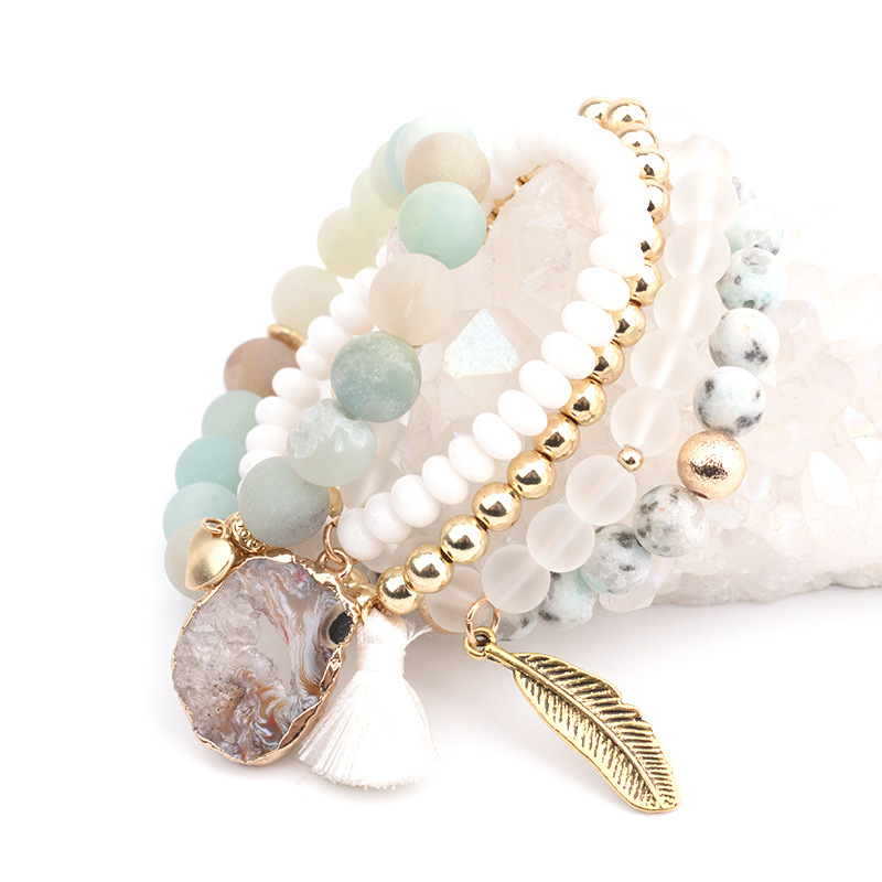 Daily Occasion natural stone Material 1 Set Fashion Leaf Natural Stone Plating Bracelets