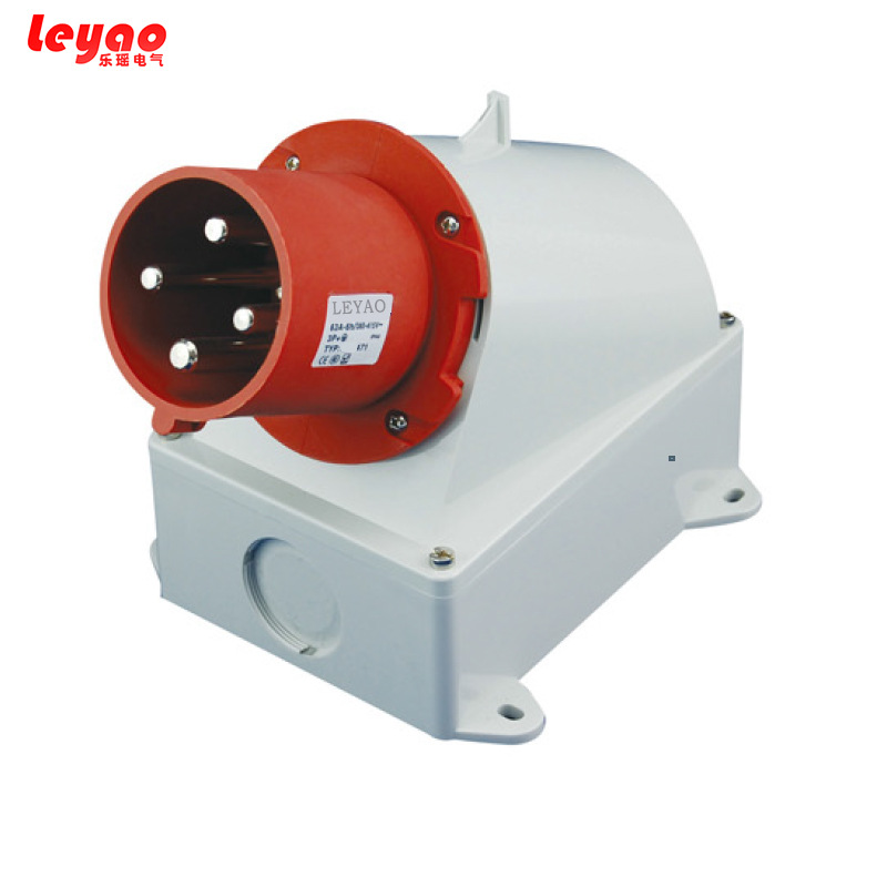 IP44壁挂式插头防水工业插头16A/32A/63A挂墙明装3P/4P/5P带盒子