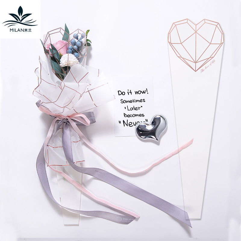 Sola Rosa bolsa de embalaje de diamante corazón bolsa única flor impermeable papel de embalaje Solo mini ramo bolsa de embalaje
