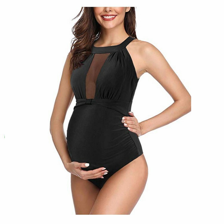 2023 Europe and the United States pregnant women swimsuit solid color one-piece widening increase fold drag belly tankini manufacturers