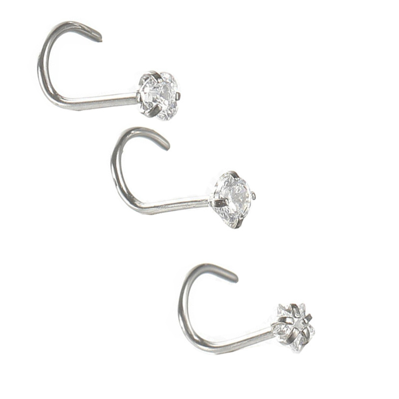 跨境爆品歐美不鏽鋼5字锆石彎鼻釘時尚防過敏人體穿刺飾品批發