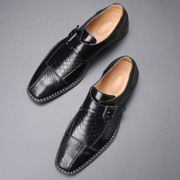 Pointed leather shoes, men's belt buckle, trendy shoes, men's cross-border distribution