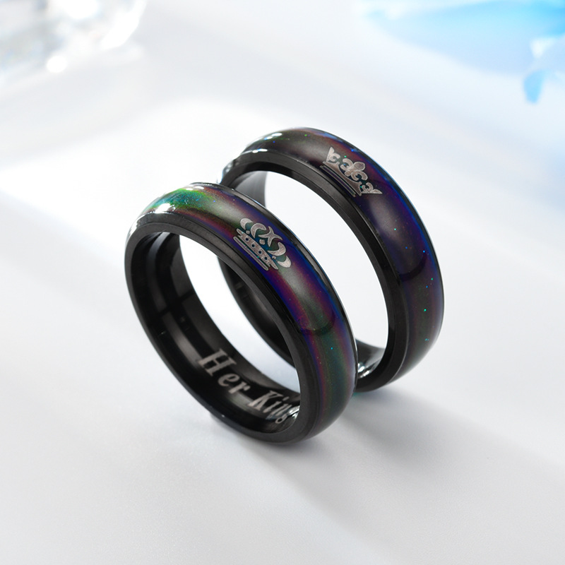 الجملة الأزياء Thermochromic الفولاذ المقاوم للصدأ زوجين منحوتة حلقة Nihaojewelry display picture 7