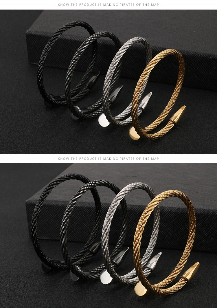 Steel wire bracelets, bracelets, simple and personalized metal texture jewelry from Europe and America_voghion.com