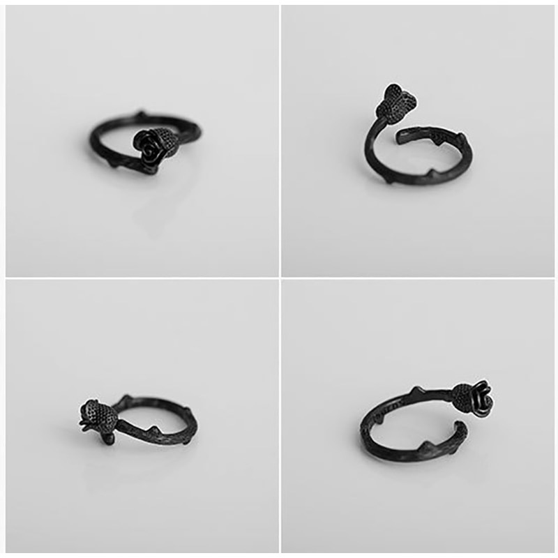 Verstelbare bandring met roos in gunmetal voor dames_voghion.com