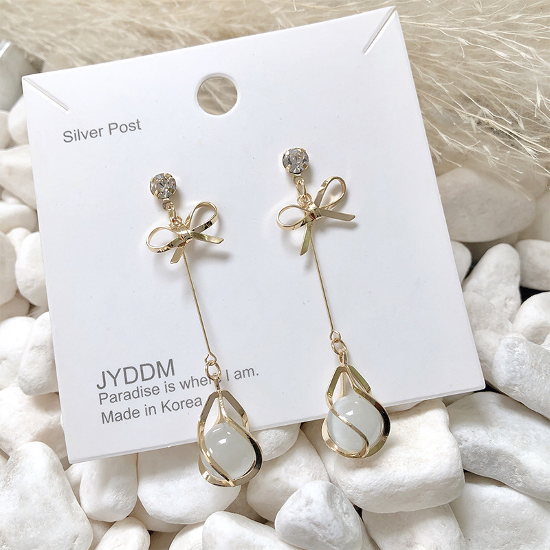 Bowknot tassel earrings Korean simple wi...