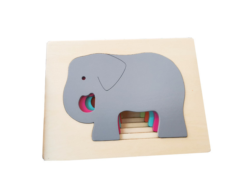 Juguete de rompecabezas de color degradado de dibujos animados animal de cinco capas rompecabezas de Historia de múltiples capas para niños educación temprana Generación de juguetes de madera