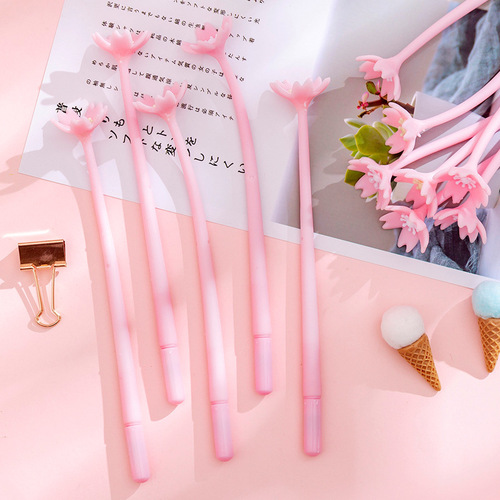 Korean Creative Beautiful Cherry Blossom Gel Pen Small Fresh Cute Flower Pen Student Exam Writing Signature Pen Water Pen