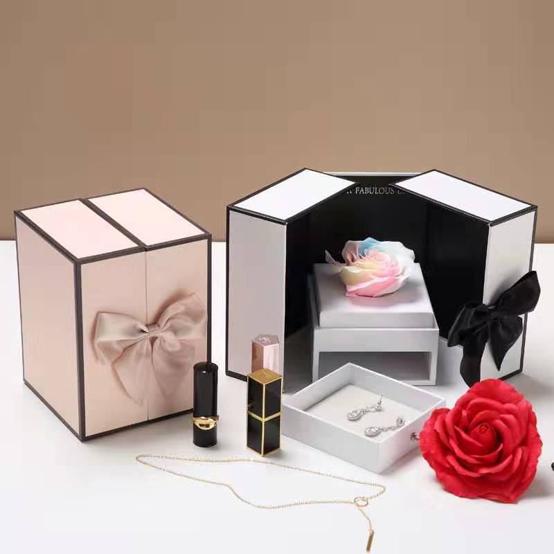Caja de regalo Rosa abierta doble caja de regalo de flores eternas regalo de cumpleaños regalo de San Valentín caja de flores Qixi