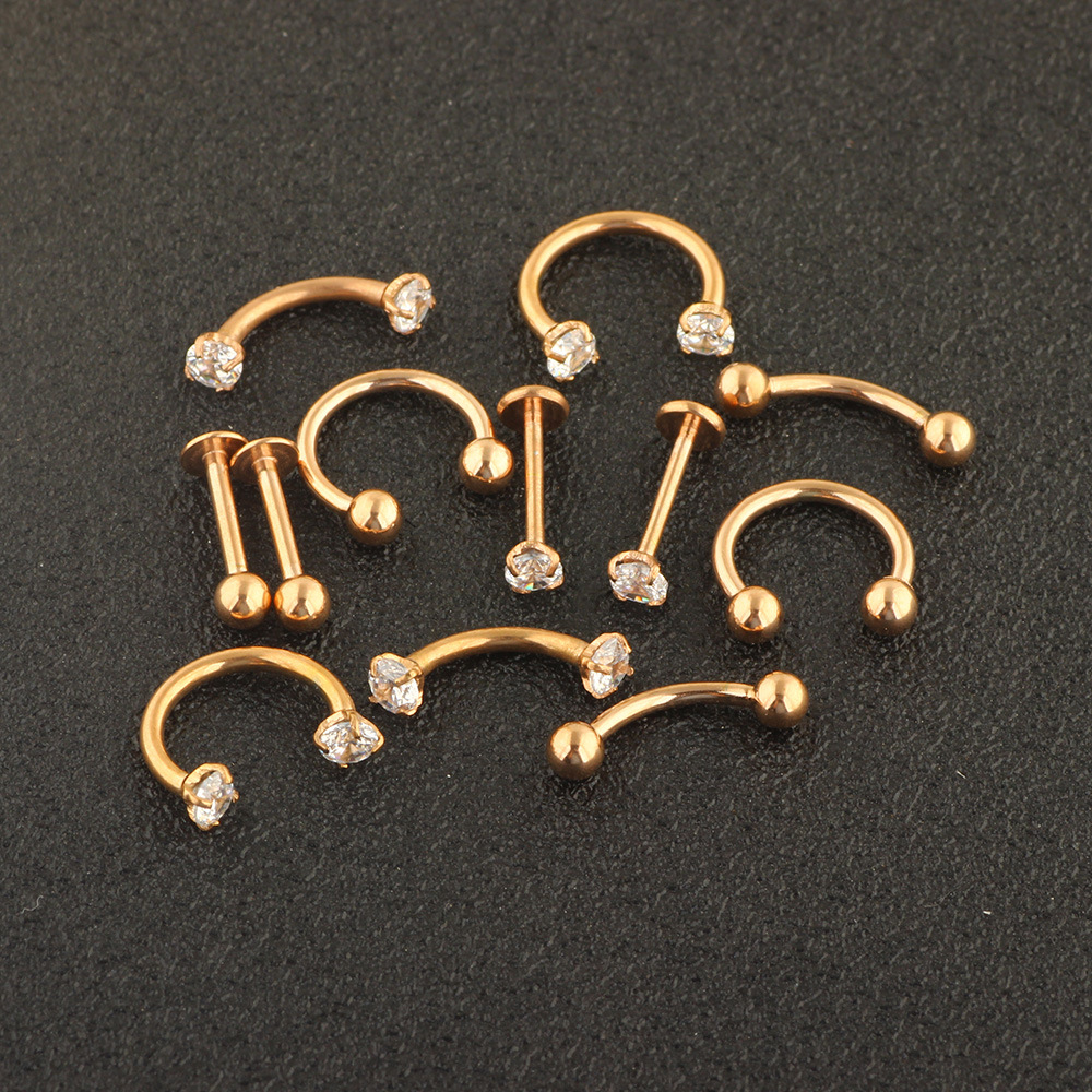 12-Piece Stainless Steel Diamond Stud Earrings Nose Lip Tongue Piercing Jewelry Set detail image 8