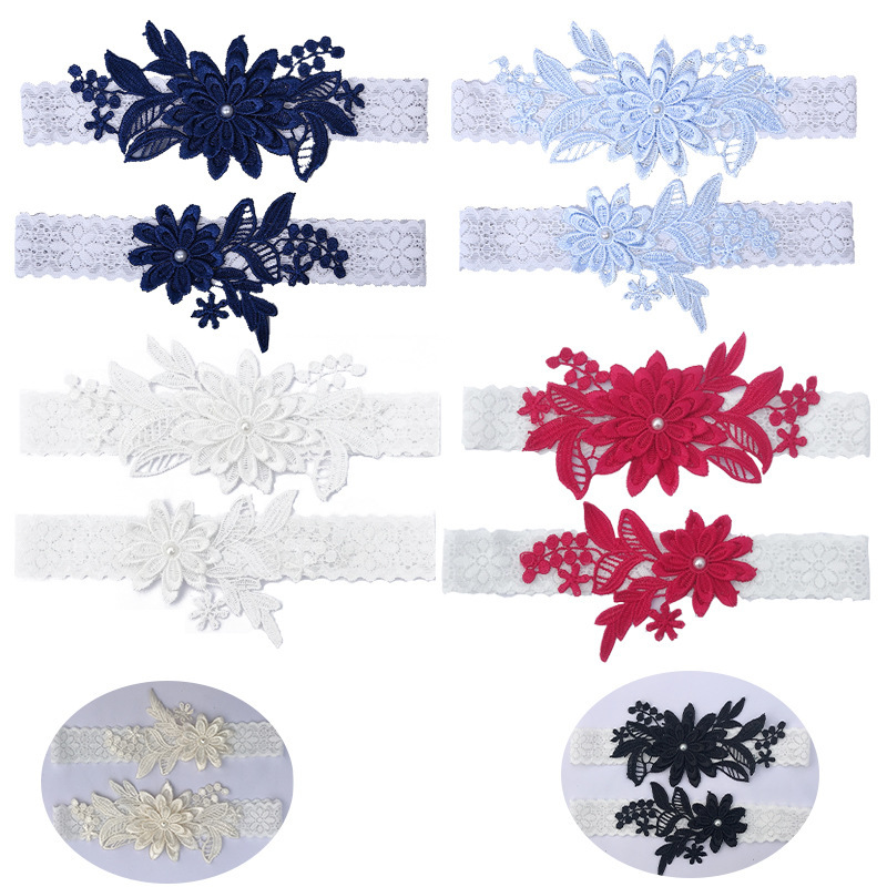 Wedding Garter navy blue embroidered flower sexy garter for Women wedding dress thigh ring bridal leg garter