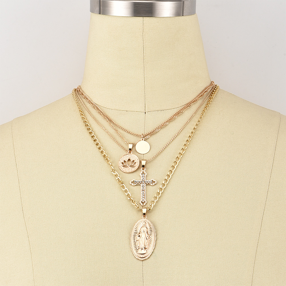 Neue Modetrend Cross Head Anhänger Damen Mehrschichtige Halskette Kombination display picture 4