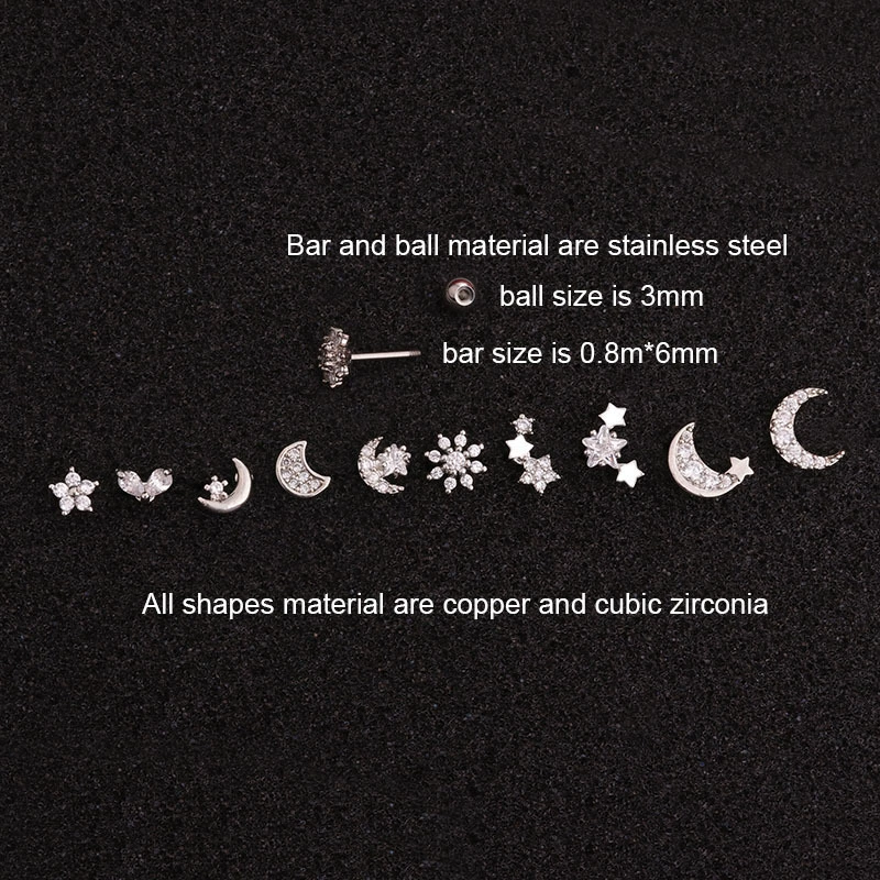 Piercing Earrings Stainless Steel Creative Zircon Flower, Micro Inlay, Multiple Sizes