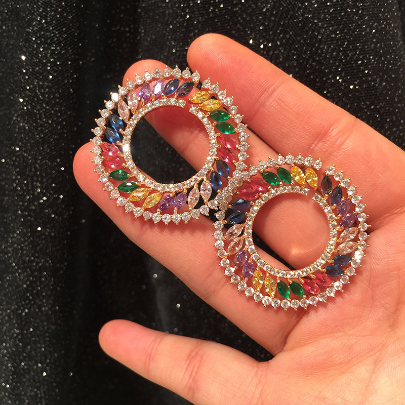 S925 Silver Needle Luxury Colored Geometric Circle Earrings Temperament Dinner Dress Lady Wholesales Fashion display picture 1